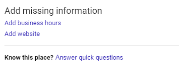 Google Business Profile listing showing missing hours of operation