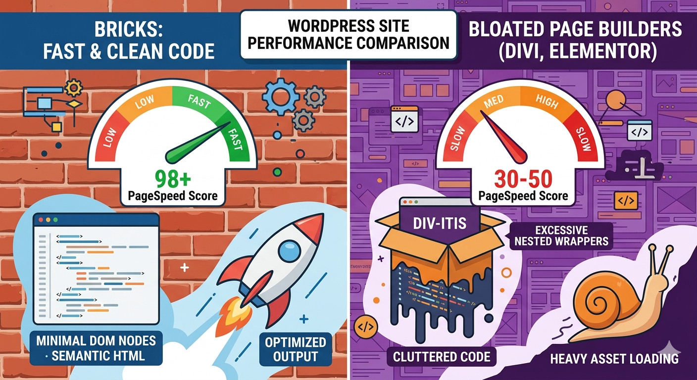 Comparison of Bricks Builder versus Divi and Elementor page builders