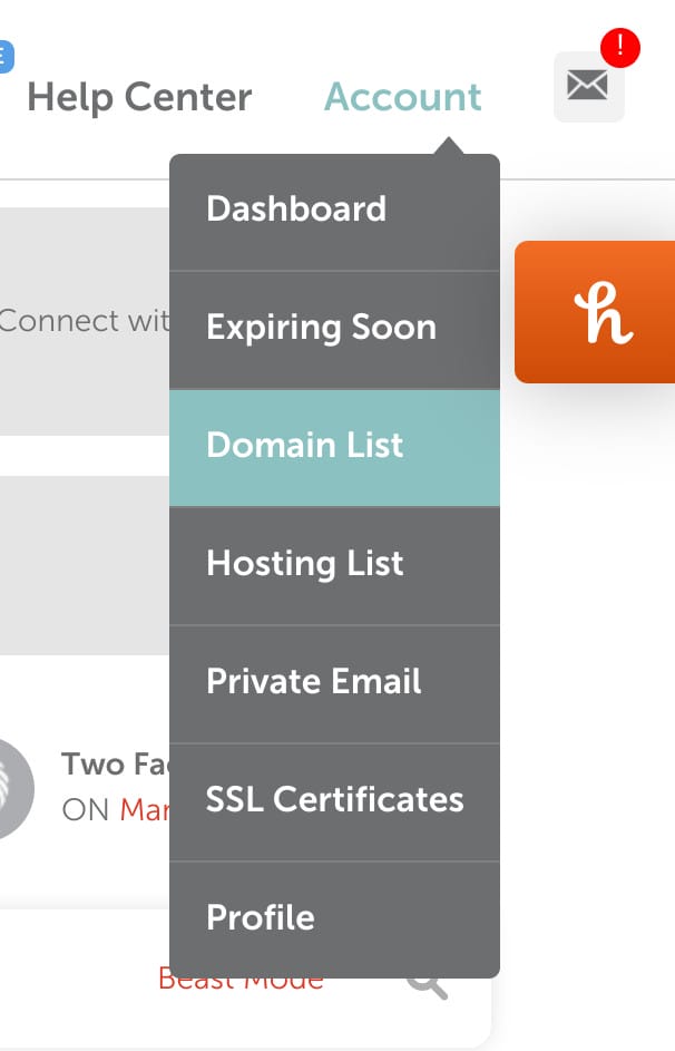 Namecheap dashboard with the Domain List tab highlighted