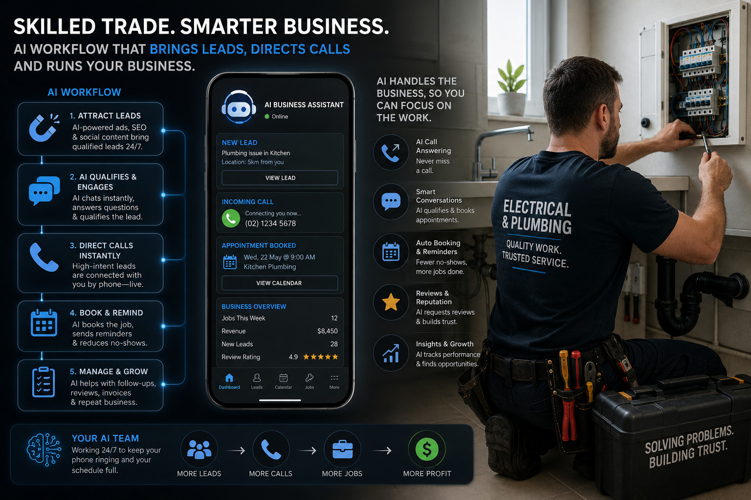 AI automation tools capturing and logging trade business leads into a CRM