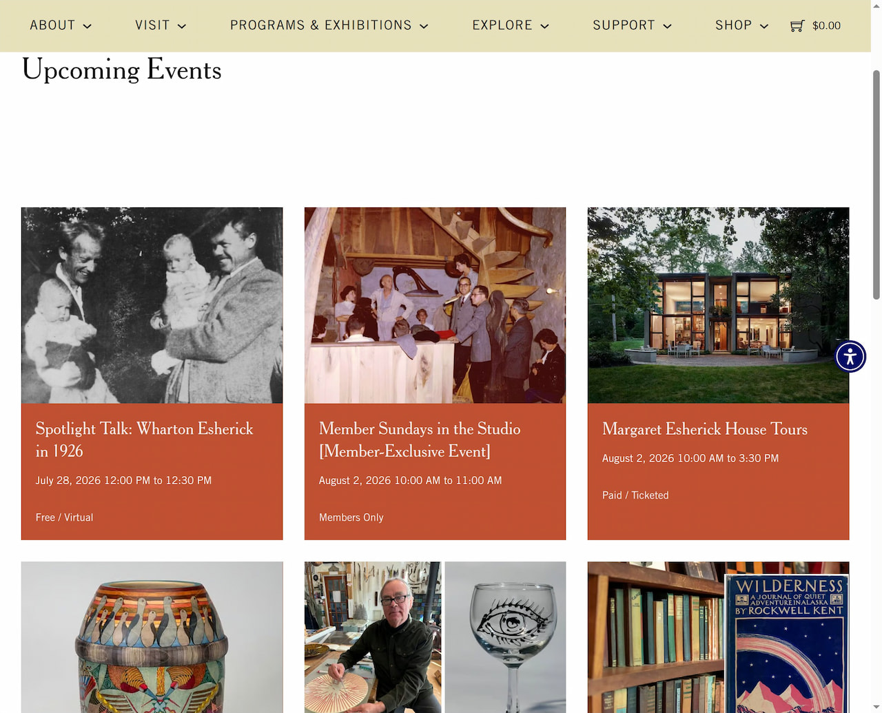 Wharton Esherick Museum Events web page render