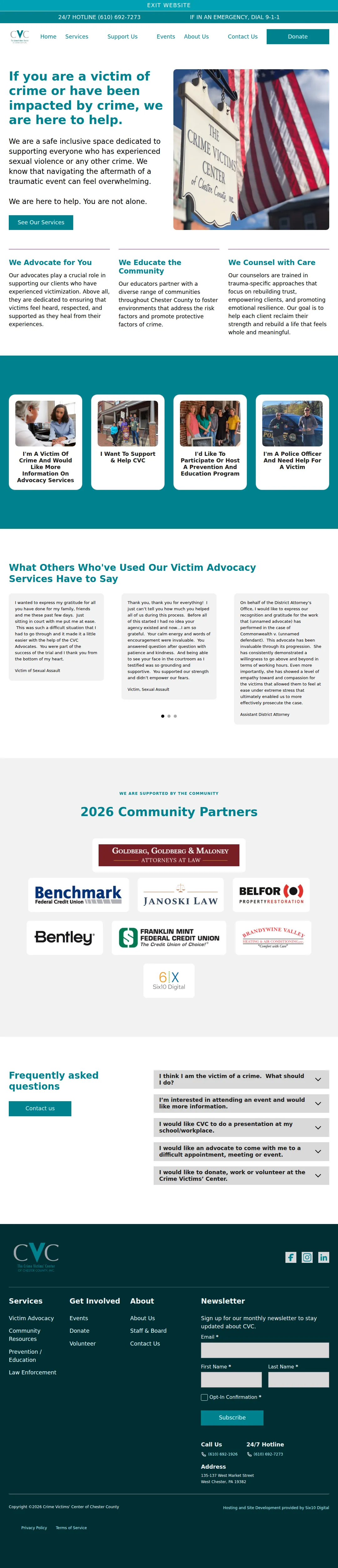 Full page preview of the The Crime Victims' Center of Chester County, Inc. website