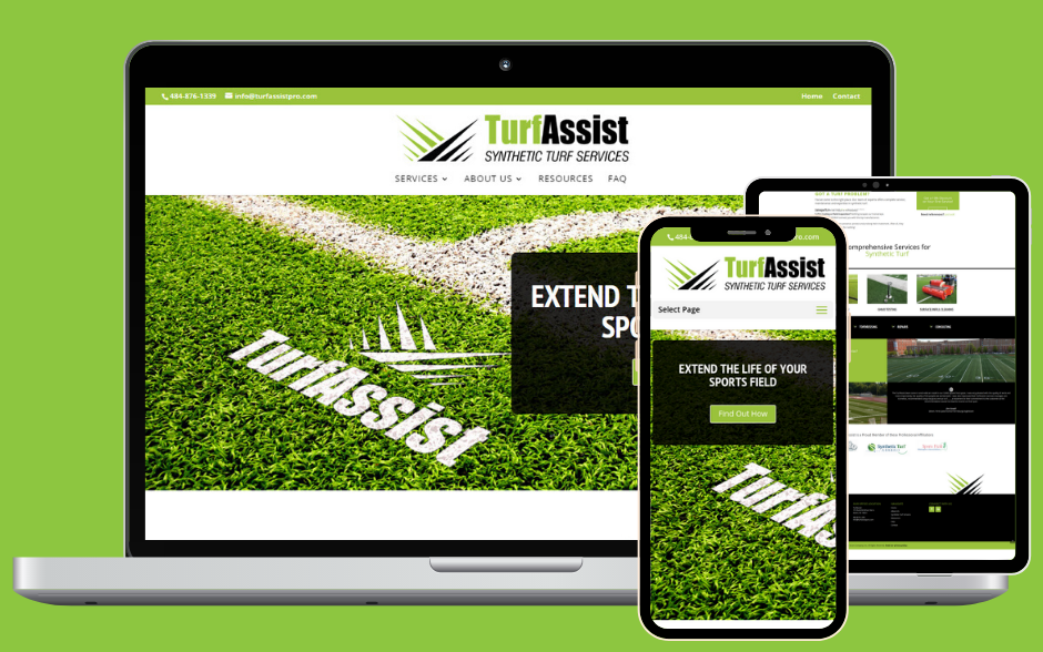 mockup of Turf Assist website created by Six10 Digital