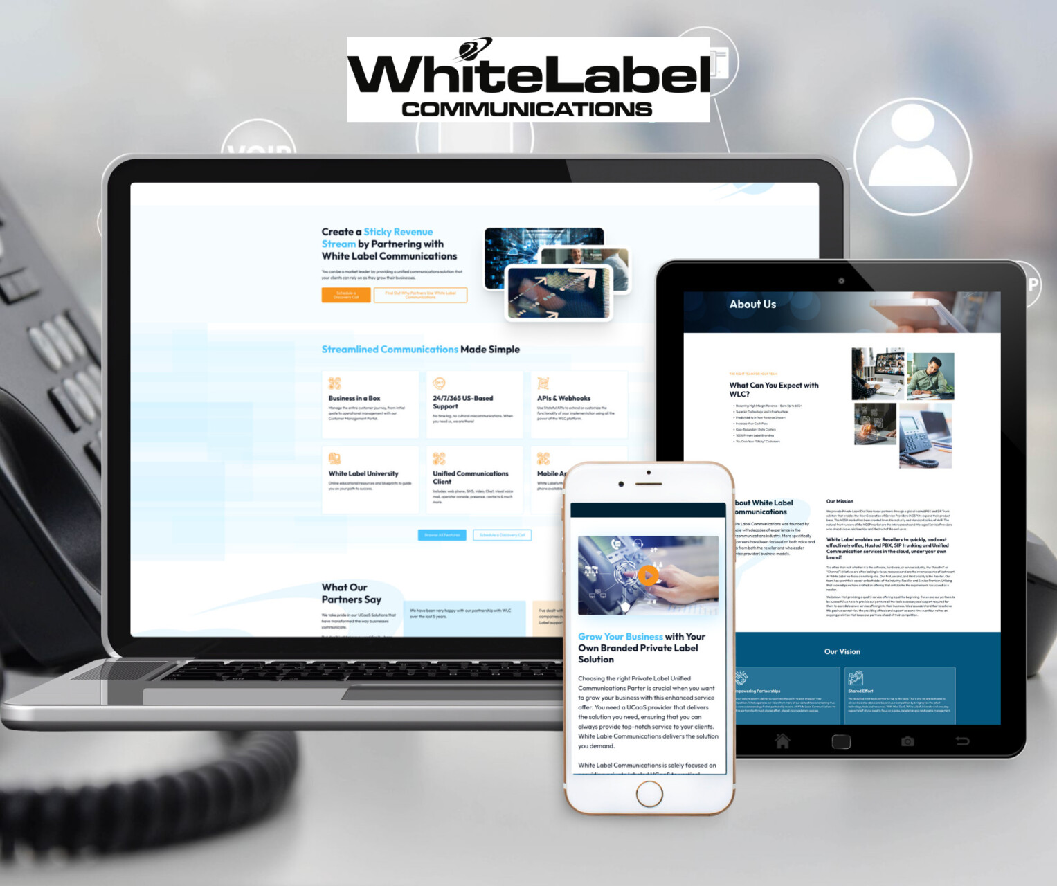 mockup of White Label Communications website created by Six10 Digital
